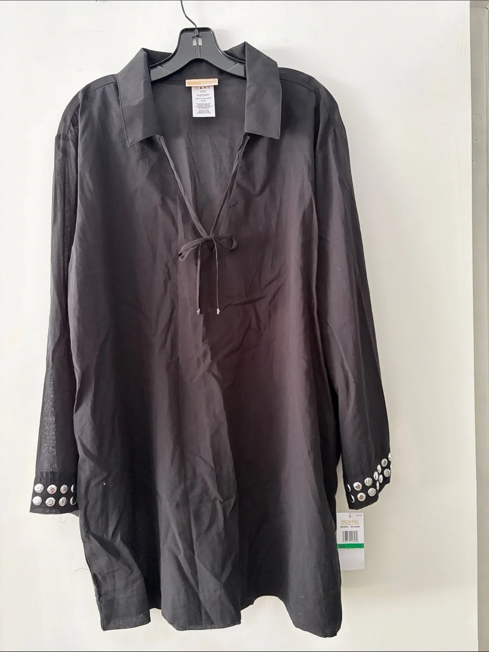 Michael Kors Black Long-Sleeve Button-Down Tunic with Grommet Cuff